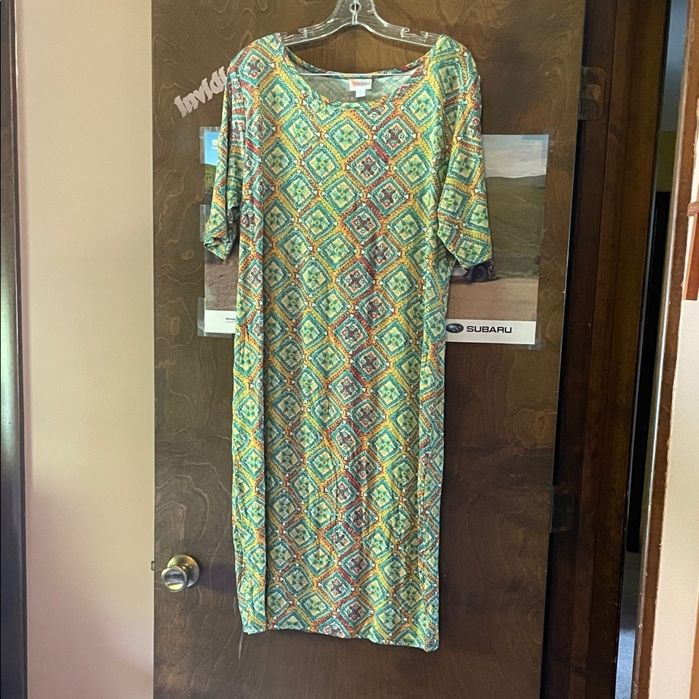 Geometric Lularoe Julia Patterned Dress in Multicolor